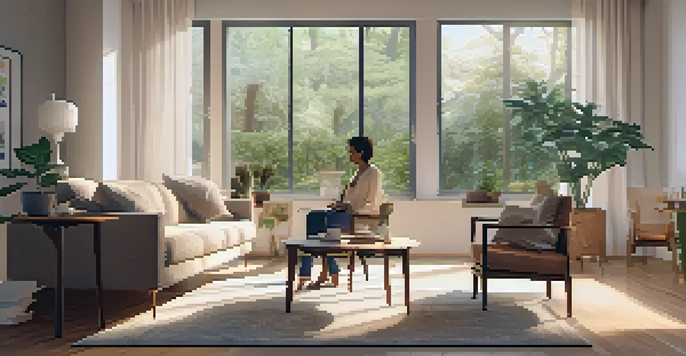 A couple seated in a cozy living room discussing financial documents over a coffee table, with soft natural light and minimalistic decor.