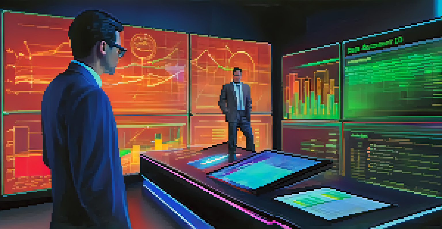 A high-tech dashboard displaying financial analytics and risk assessment metrics with a person interacting.
