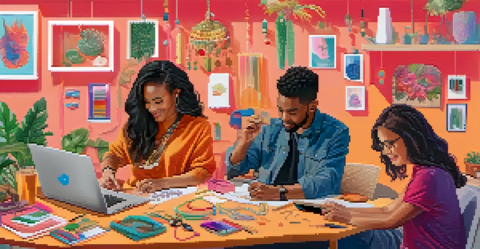 A colorful collage representing various side hustles including crafting jewelry, online tutoring, and web design.