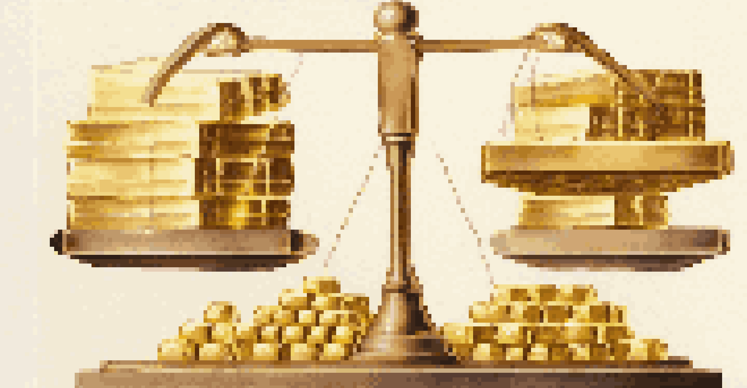 An artistic balanced scale with a house on one side and gold bars on the other, illustrating investment strategies against inflation.