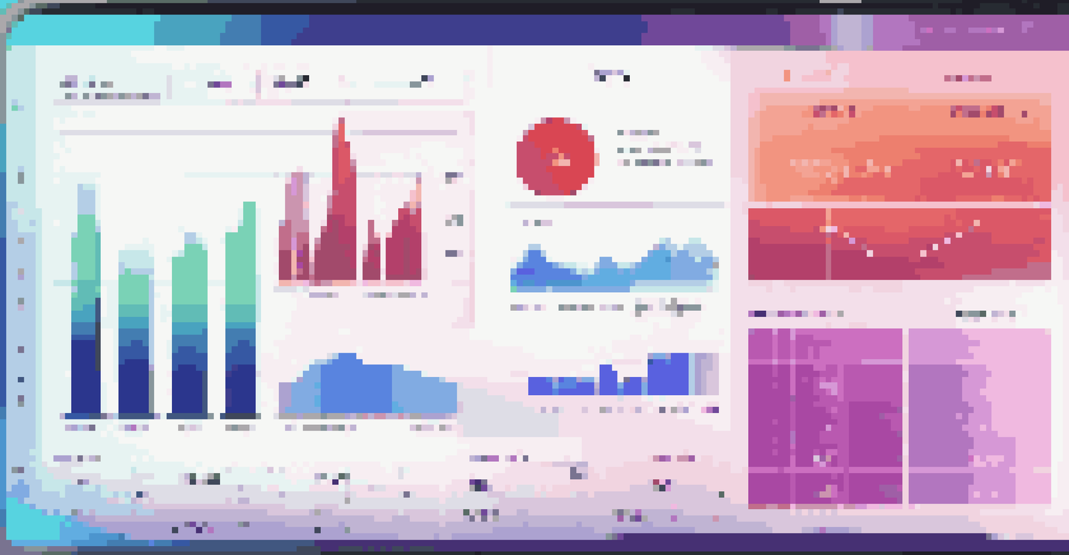 A digital dashboard displaying colorful KPIs and graphs, with a hand pointing at the screen.