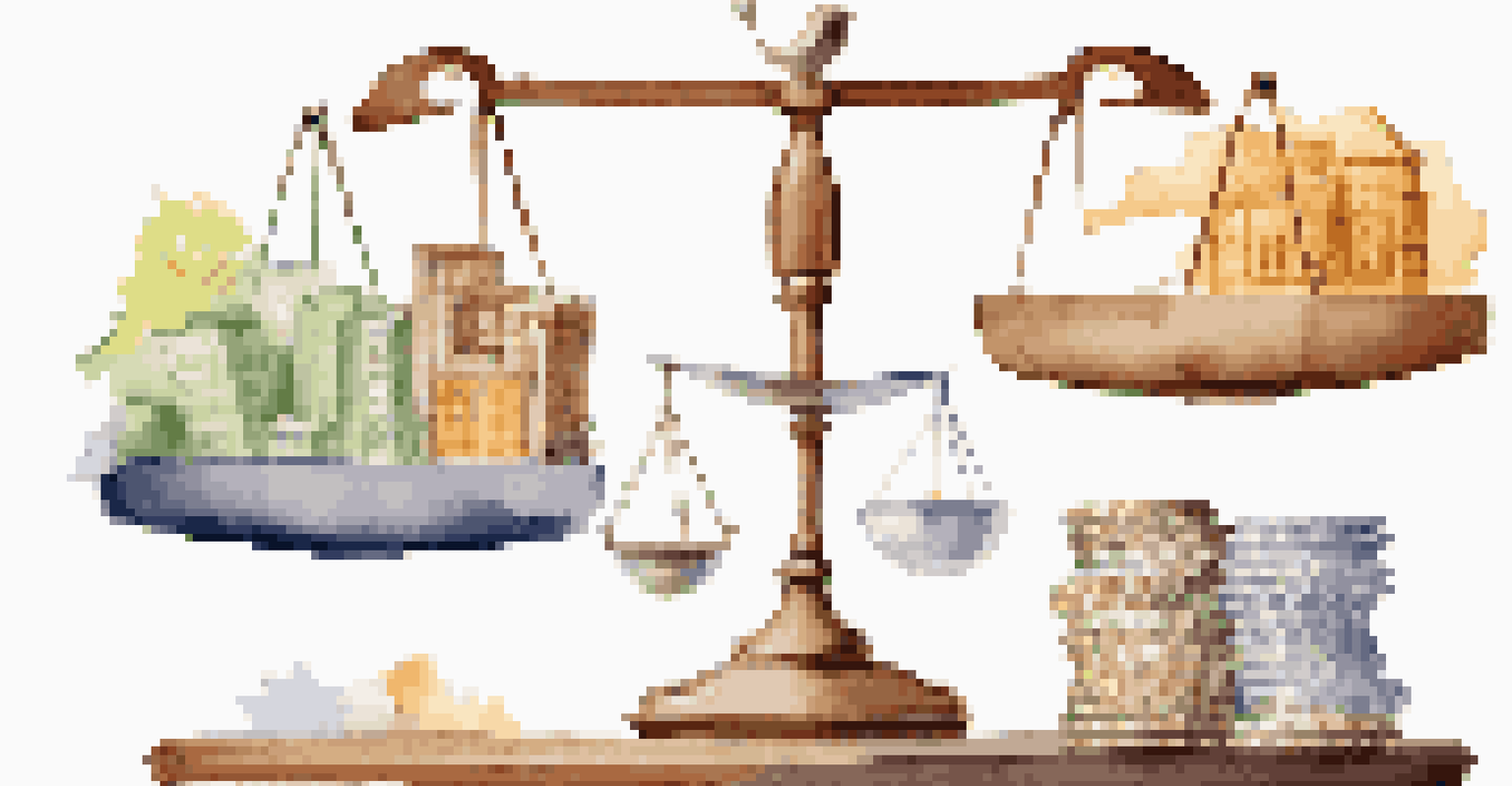 A balanced scale with different asset types on one side and a happy investor on the other, emphasizing the importance of portfolio diversification.