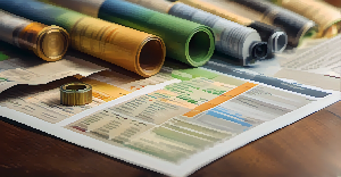 A collection of various types of bonds displayed on a wooden table with financial charts in the background, illuminated by natural light.