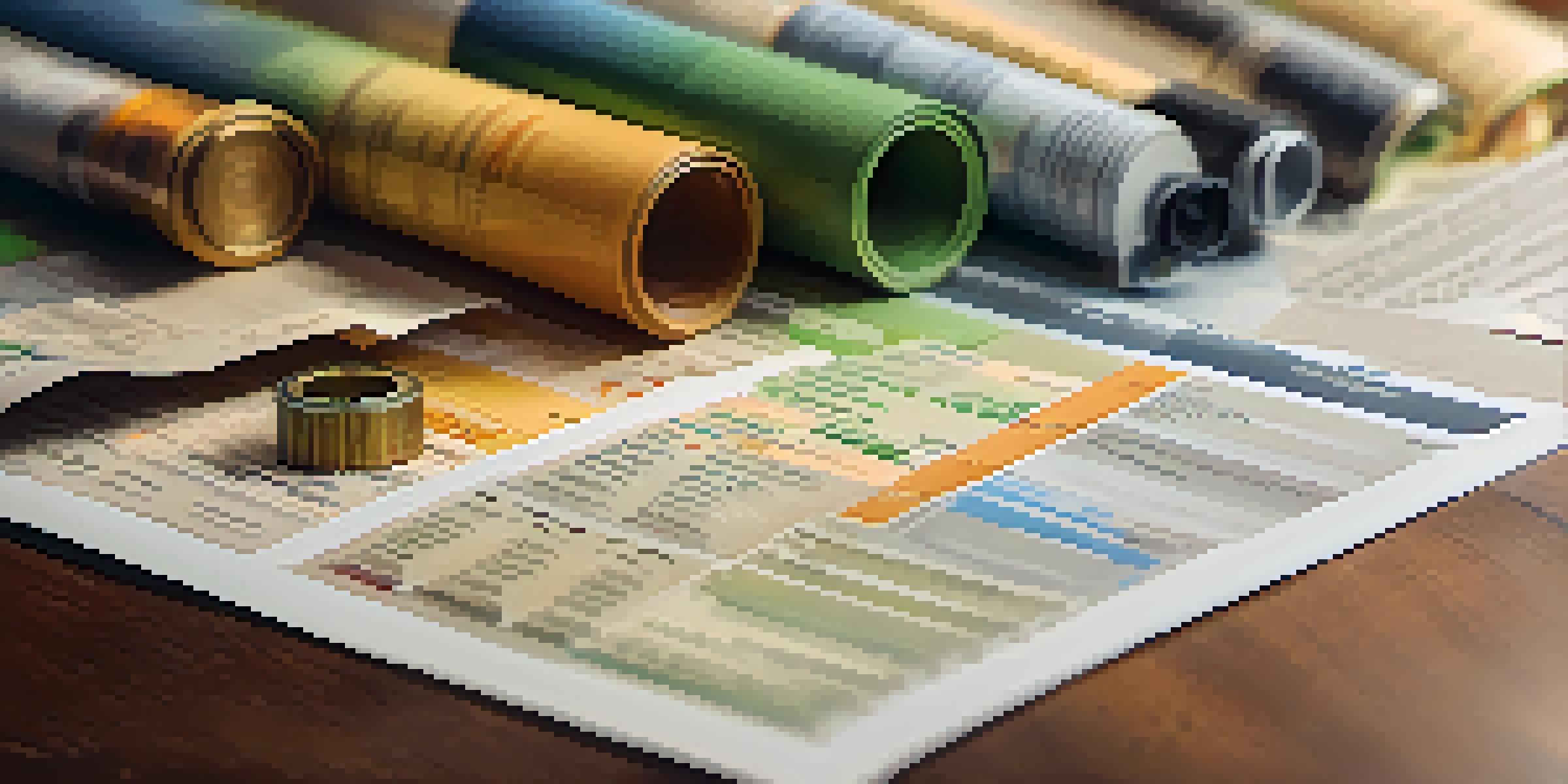 A collection of various types of bonds displayed on a wooden table with financial charts in the background, illuminated by natural light.