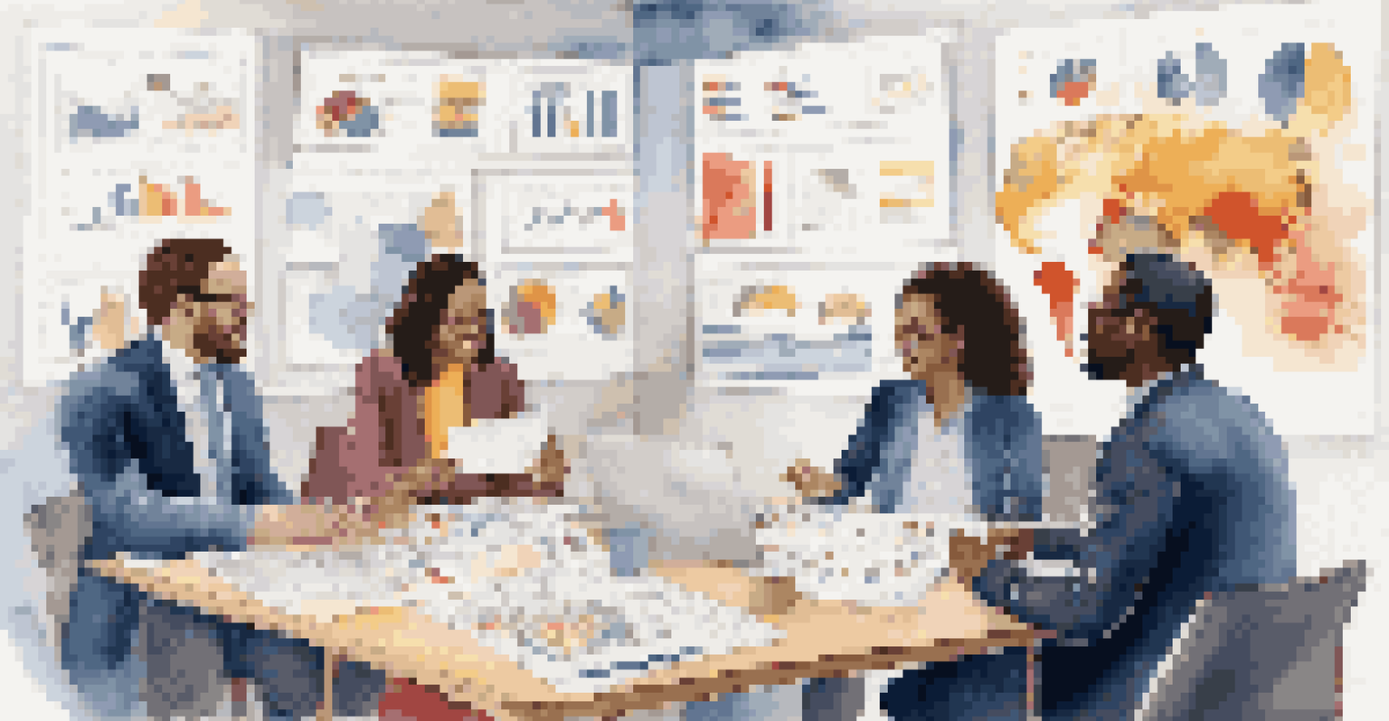 A diverse group of people discussing financial strategies at a table with charts and documents, displaying various emotions.