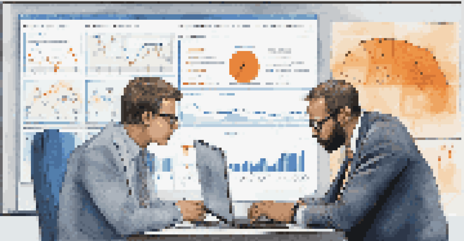 A split-screen image of two investors; one analyzing data on a laptop and the other using intuition while looking at a stock market board.