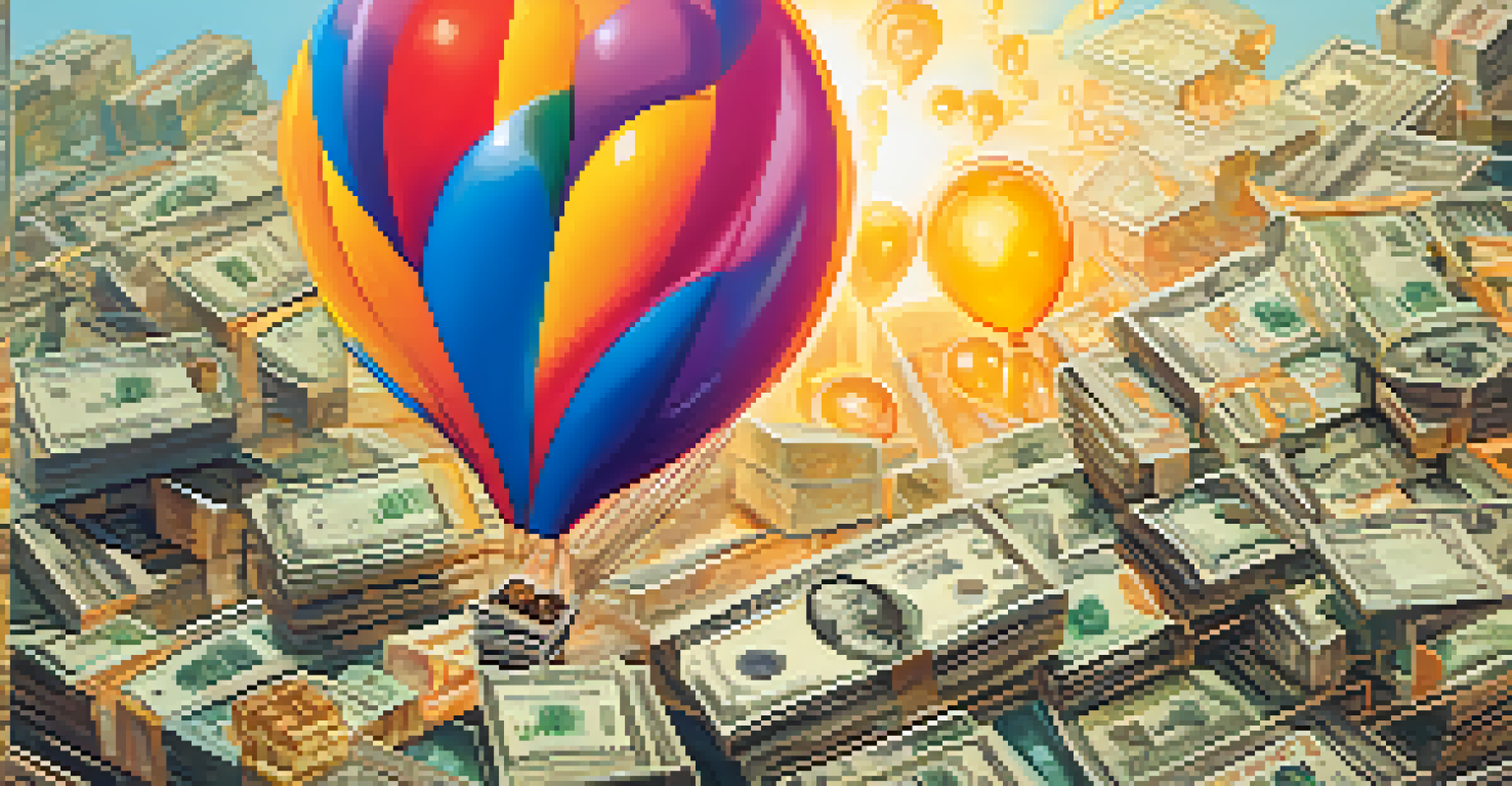 An abstract image depicting inflation's impact on investments with a balloon inflating with dollar bills.
