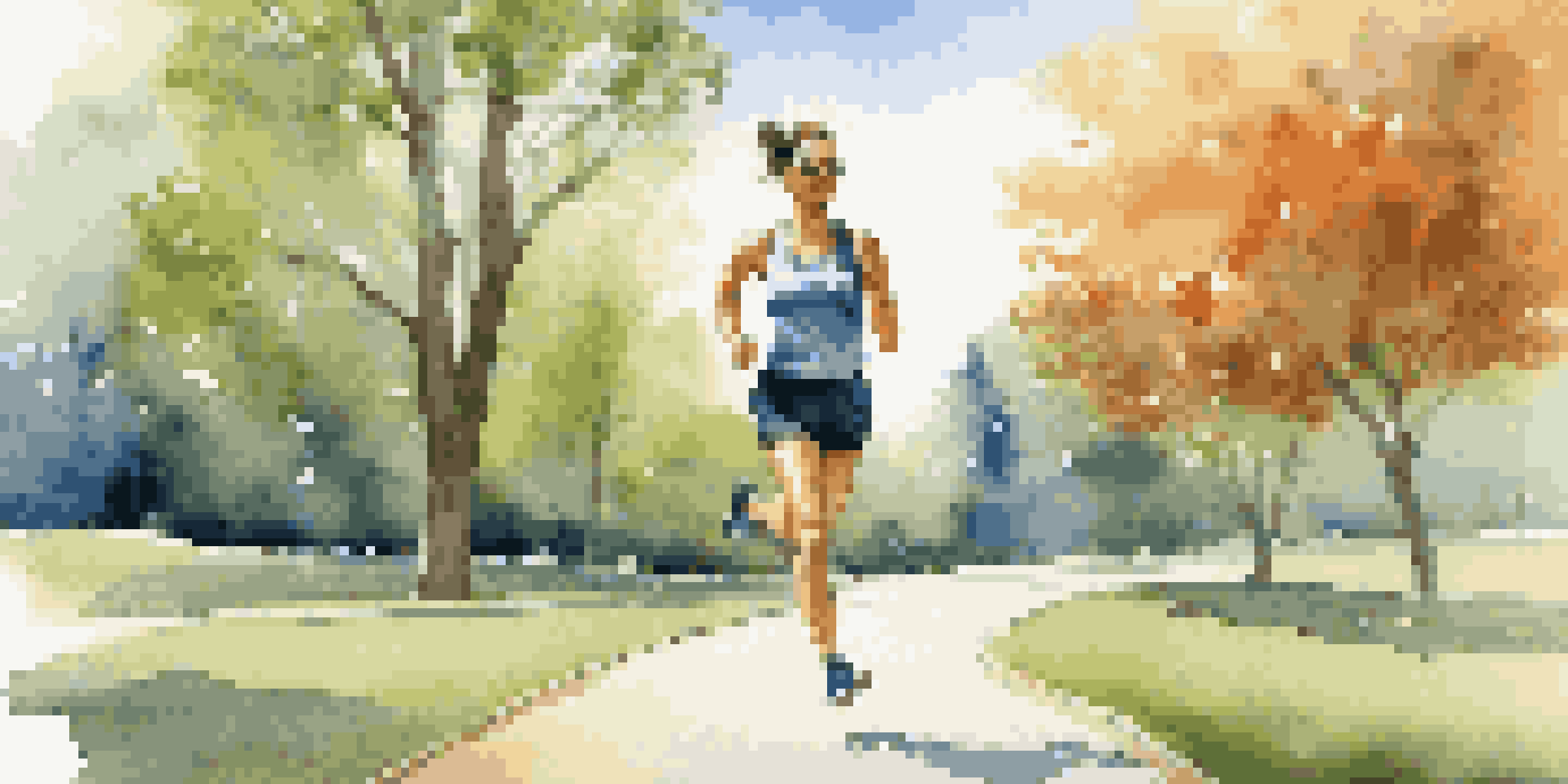 A young professional jogging in a park, symbolizing health and wellness.