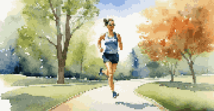 A young professional jogging in a park, symbolizing health and wellness.