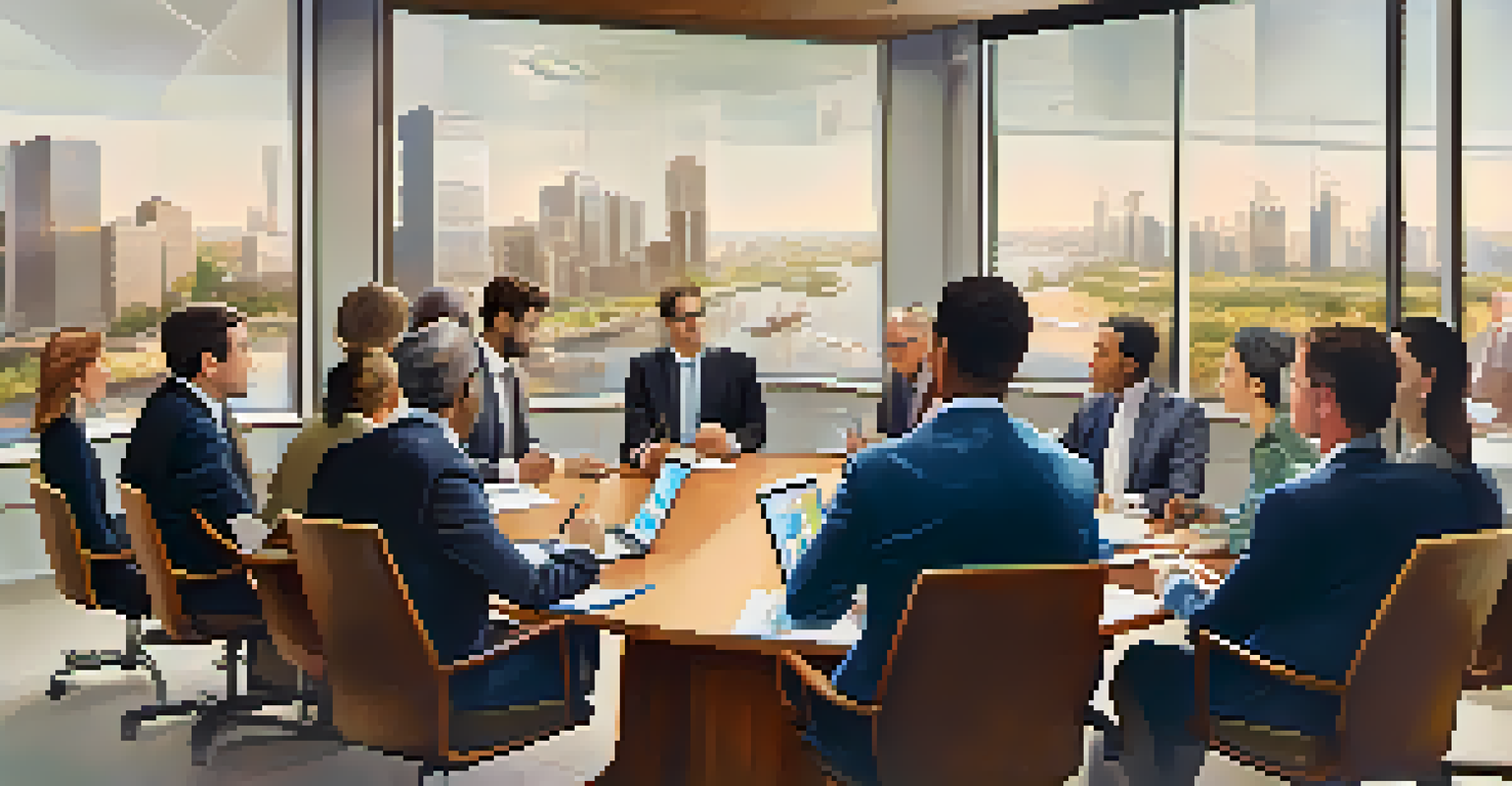 A diverse group of investors in a conference room discussing a real estate syndication deal.