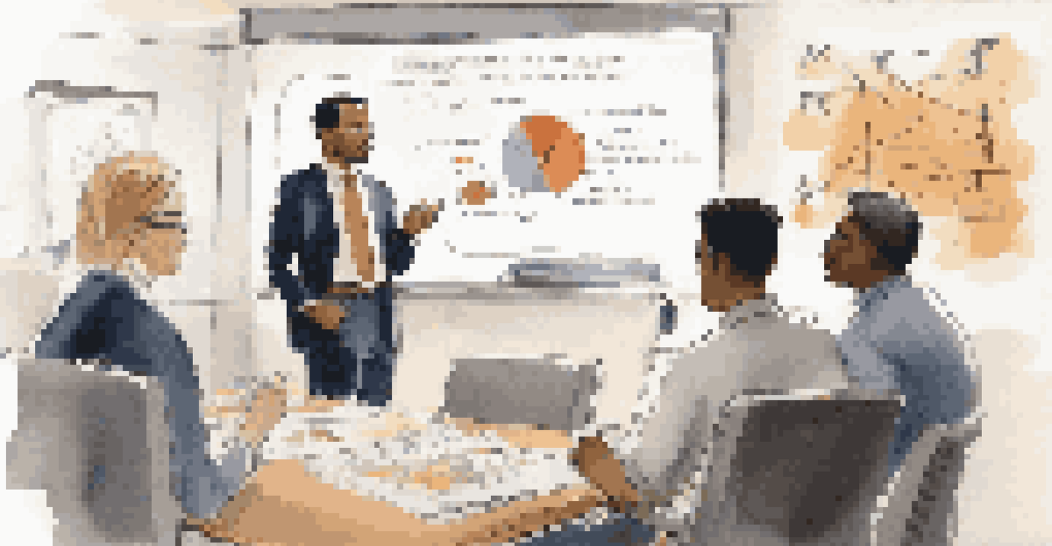 A financial advisor leading an educational workshop on investment options with a diverse group of clients.