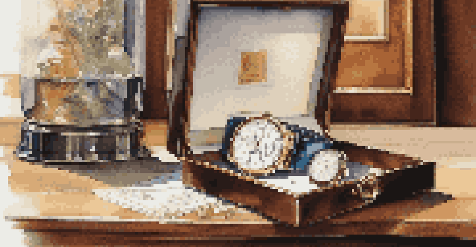 A vintage watch next to a certificate of authenticity on a polished wooden table, illuminated by natural light.