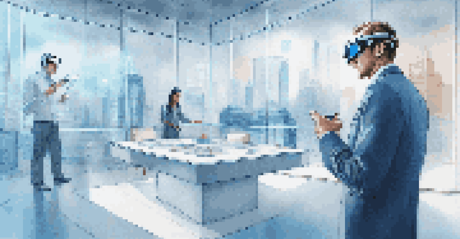 A financial advisor using augmented reality glasses in a high-tech office.
