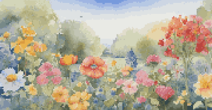 A vibrant garden with various types of colorful flowers under soft morning light, illustrating the idea of diversification.