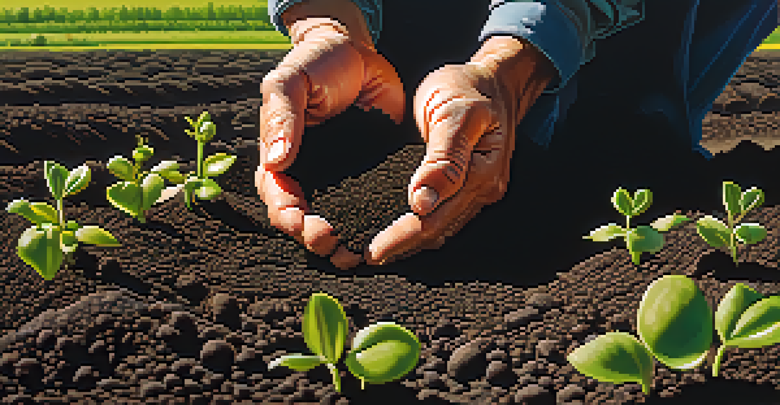 A close-up image of hands planting seeds in soil, symbolizing growth and agriculture.