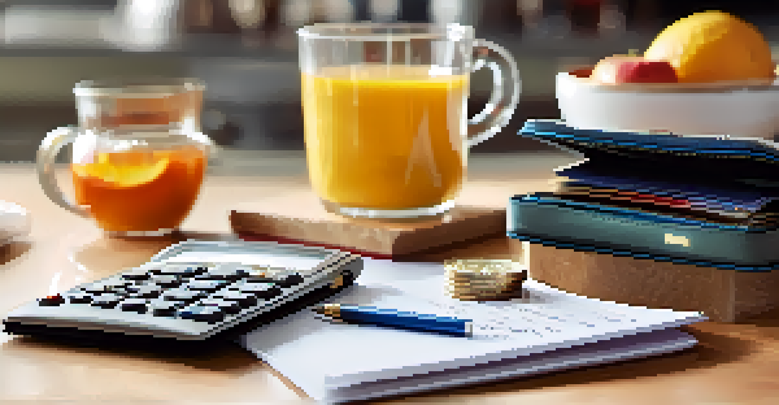 An open wallet with cash and credit cards on a kitchen table, alongside a notepad with a budget plan.