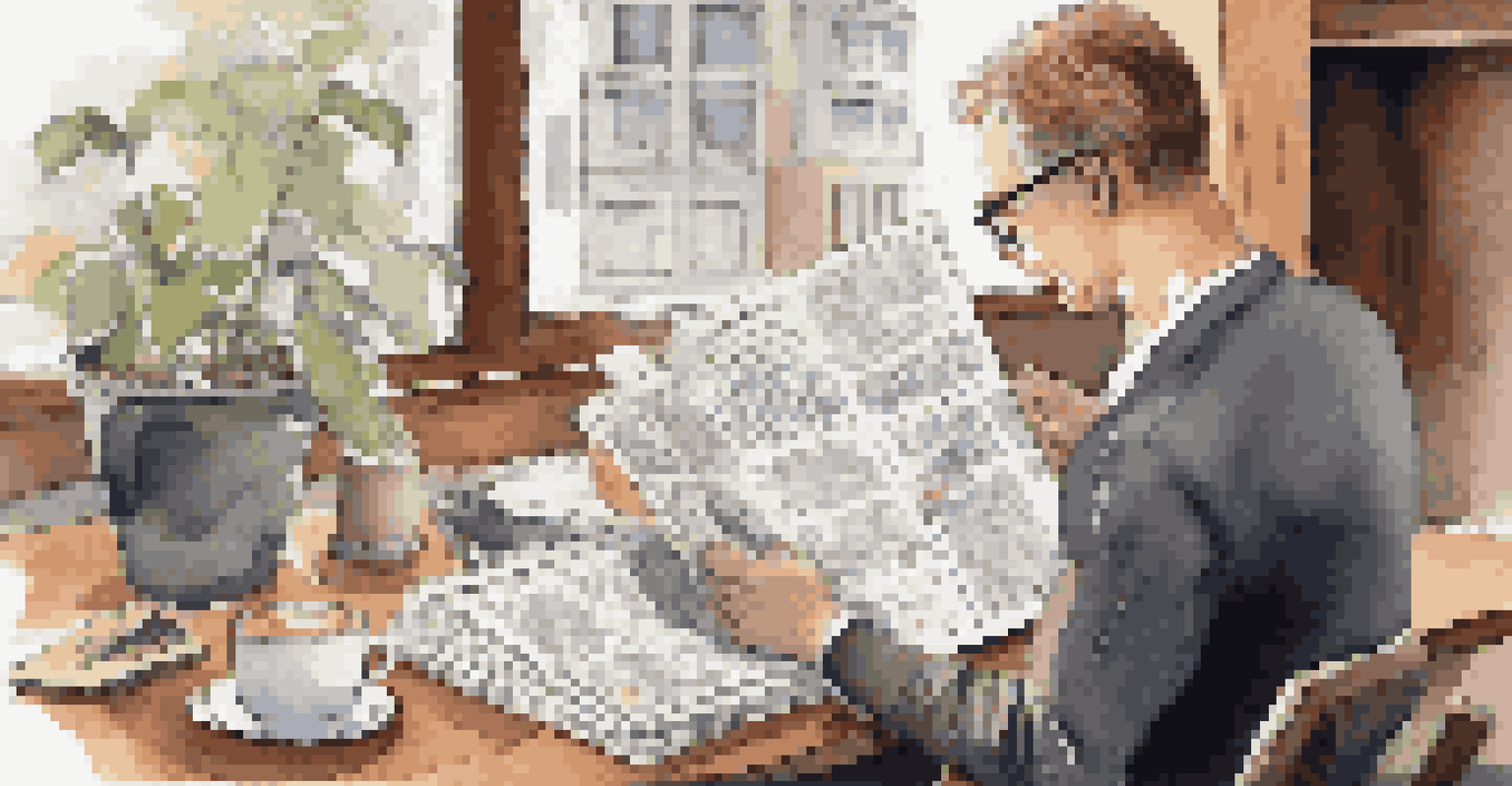 A person reading a financial magazine about ethical investing at a desk with a laptop and coffee.