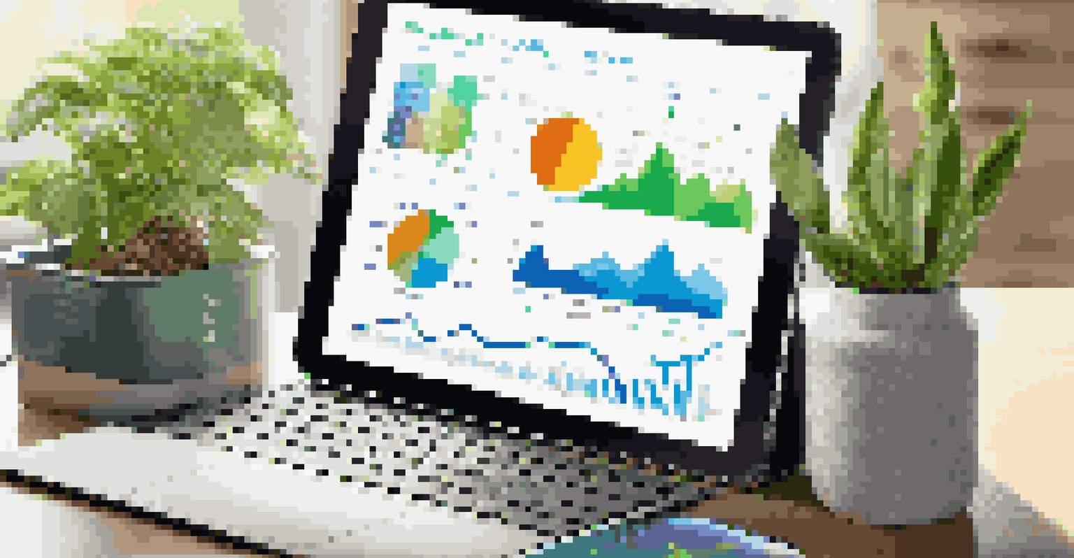 A digital tablet showing renewable energy investment graphs surrounded by eco-friendly items.