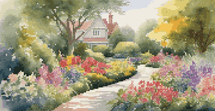 A vibrant garden filled with diverse flowers representing various investments, with soft sunlight filtering through trees.