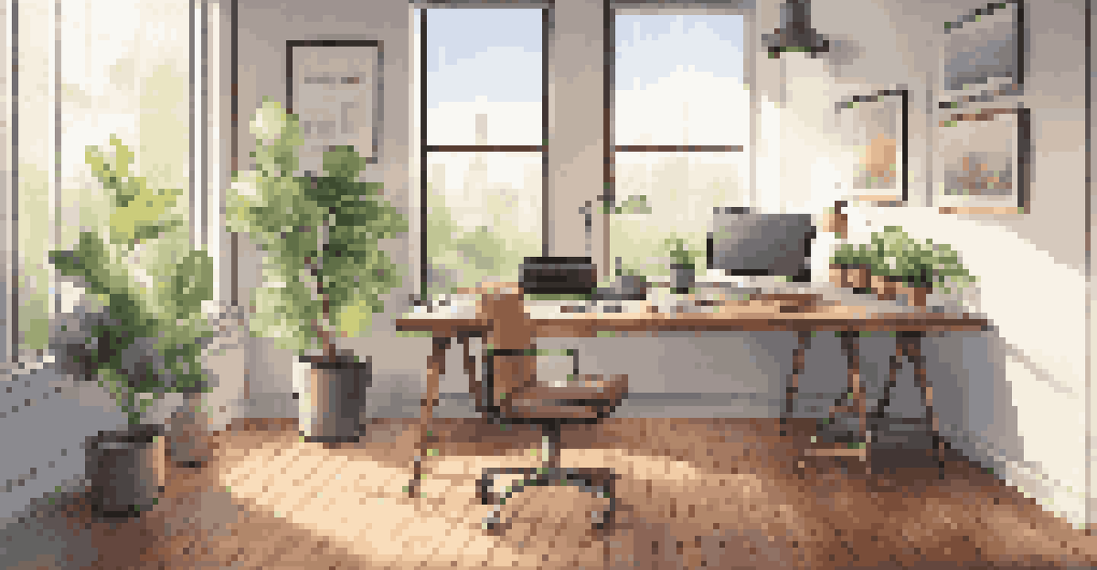 A modern office workspace with a laptop showing financial charts and a coffee cup, illuminated by natural light.