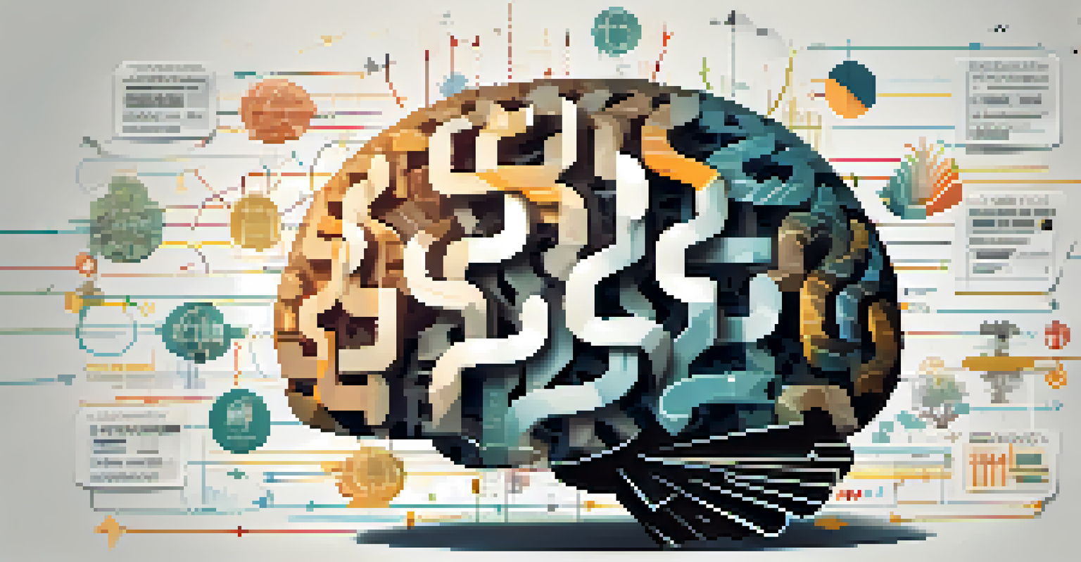 An infographic illustrating overconfidence in investing with a brain filled with dollar signs and stock charts.