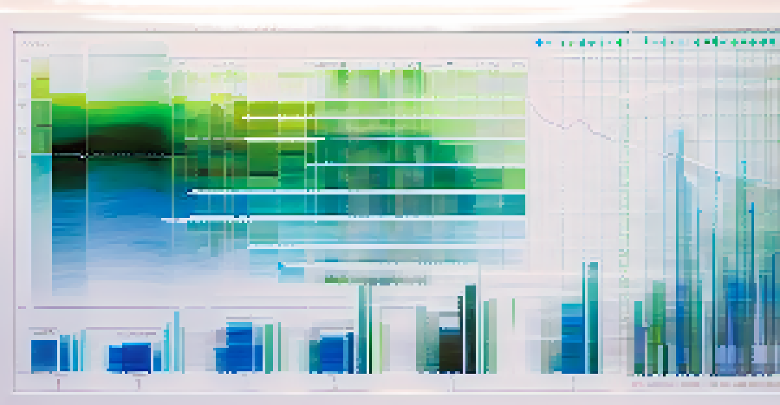 Abstract representation of financial reporting consistency with stacked transparent charts in blue and green.