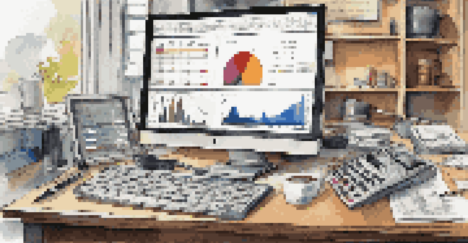 A close-up of a financial analyst's desk with a monitor displaying bond market data, surrounded by reports, a calculator, and a coffee cup.