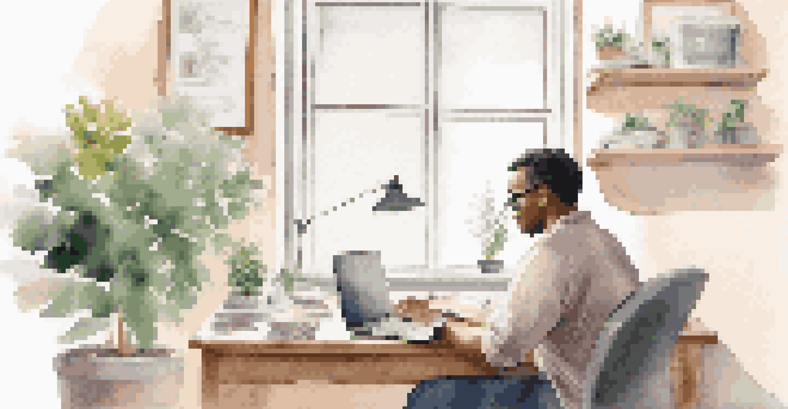 An individual at a desk reviewing retirement account statements on their laptop, with a cozy workspace ambiance.
