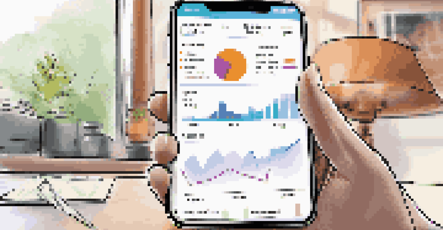 A smartphone displaying a mobile trading application with colorful graphs and bond options, set in a cozy home office environment.
