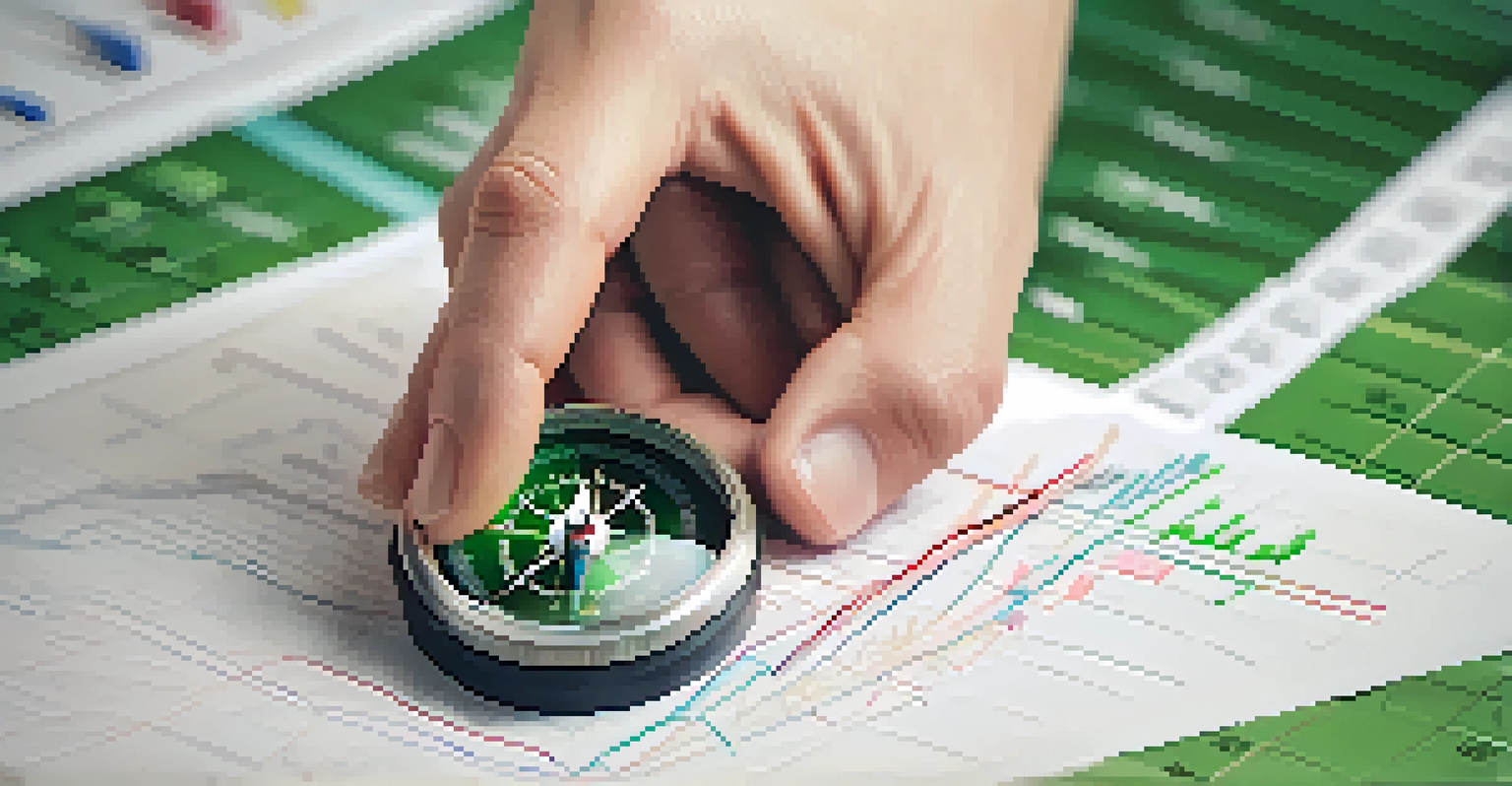 A hand holding a compass above a financial graph, representing guidance in investment strategies.
