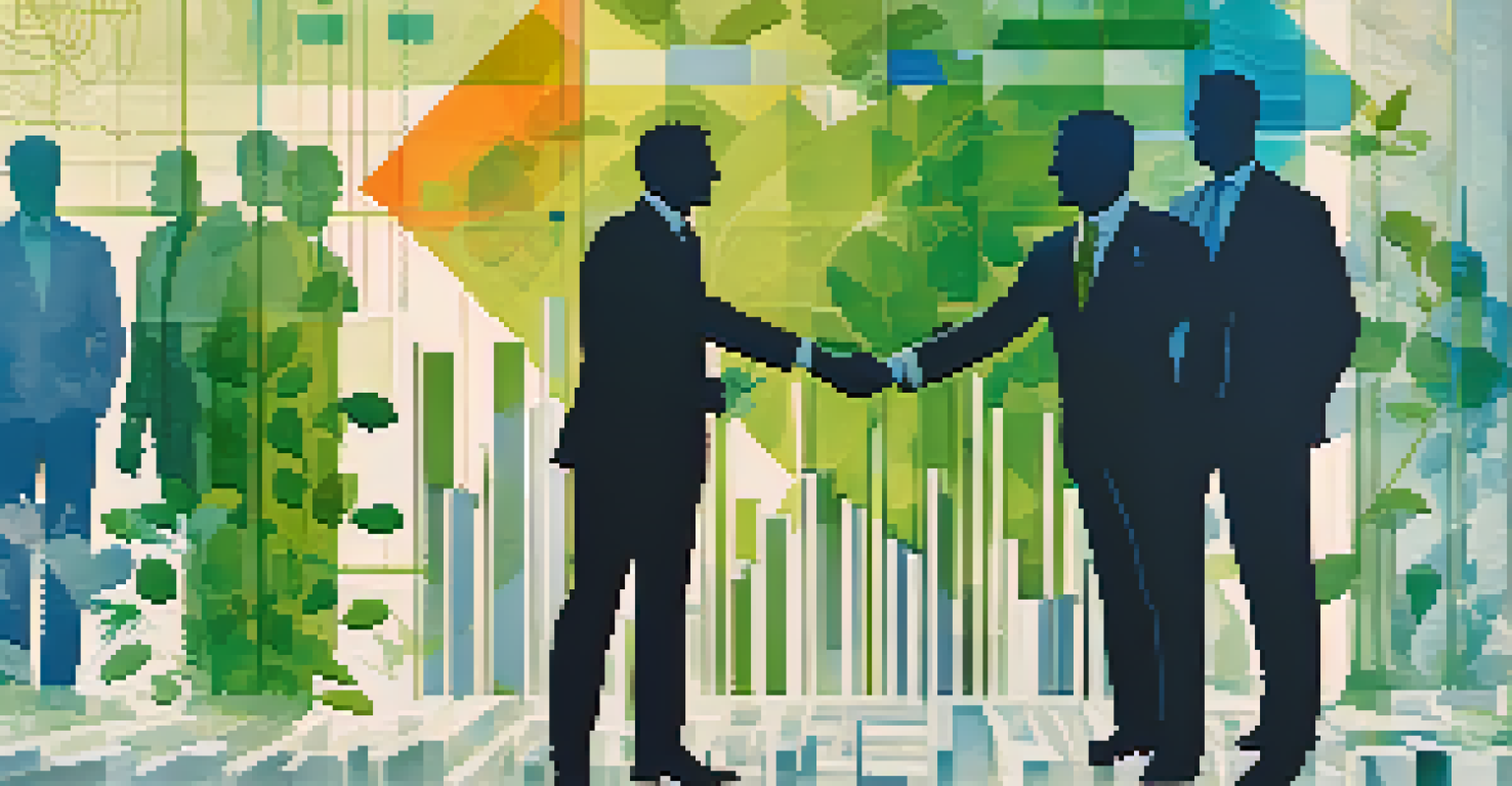An abstract collage depicting the private equity landscape with graphs, business interactions, and ESG symbols.