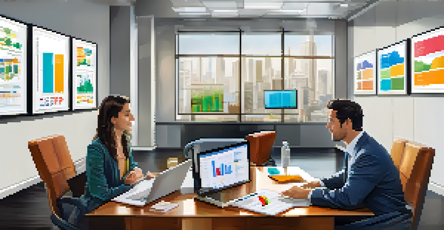 A financial advisor explaining mutual fund strategies to a young couple in a modern office.