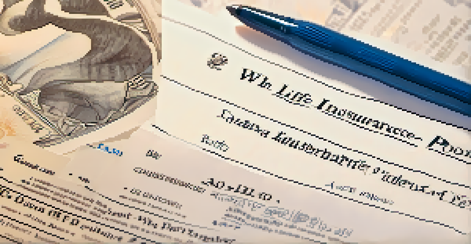 A close-up of a whole life insurance policy document with a fountain pen on top.