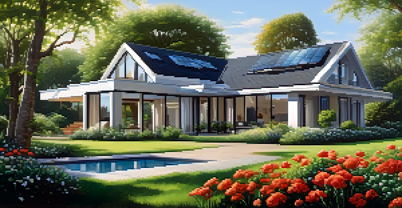 A modern home in a green landscape under a clear blue sky, representing real estate investment.