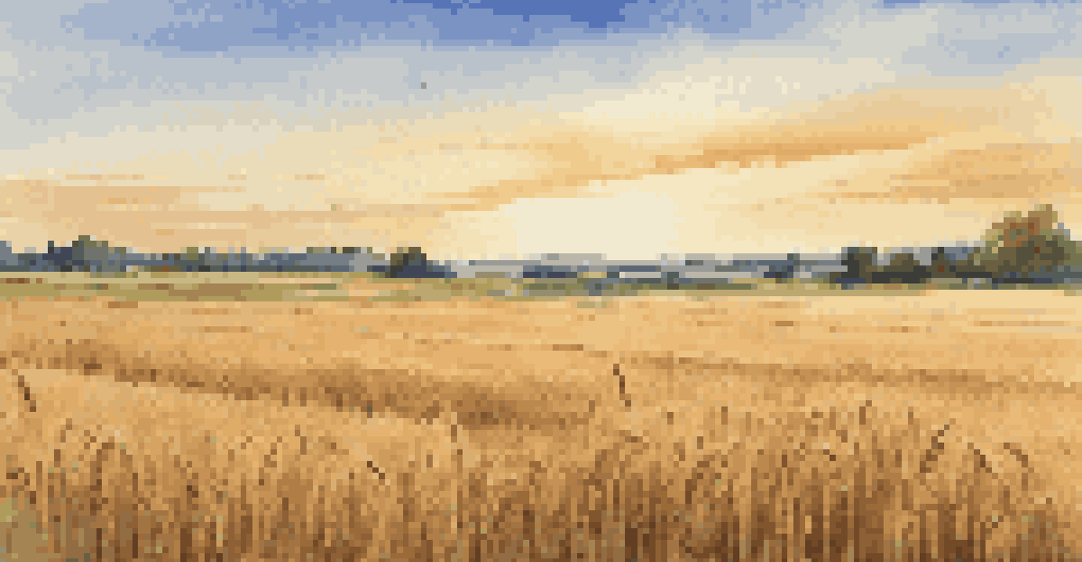 A picturesque wheat field under a blue sky with a sign that reads 'Invest in Commodities', symbolizing agricultural value during inflation.