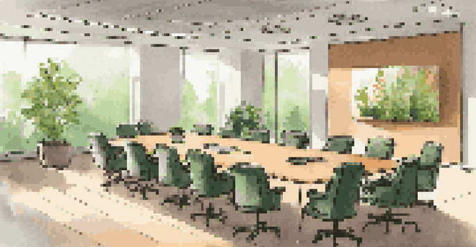 A bright meeting room filled with diverse members of an investment club discussing performance metrics, with a projector screen displaying data.