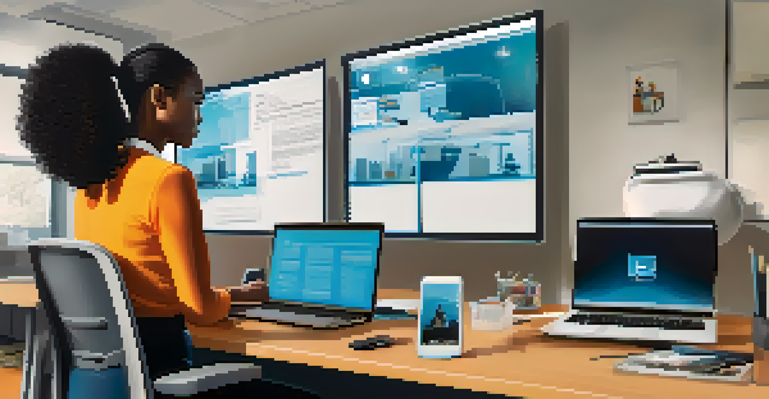 A split-screen image of a person hesitating in a cluttered office and confidently exploring financial options on a laptop in a modern workspace.