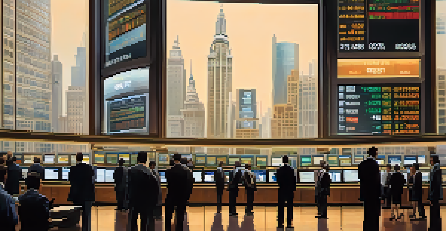 A stock market scene with traders monitoring oil prices on a digital screen.