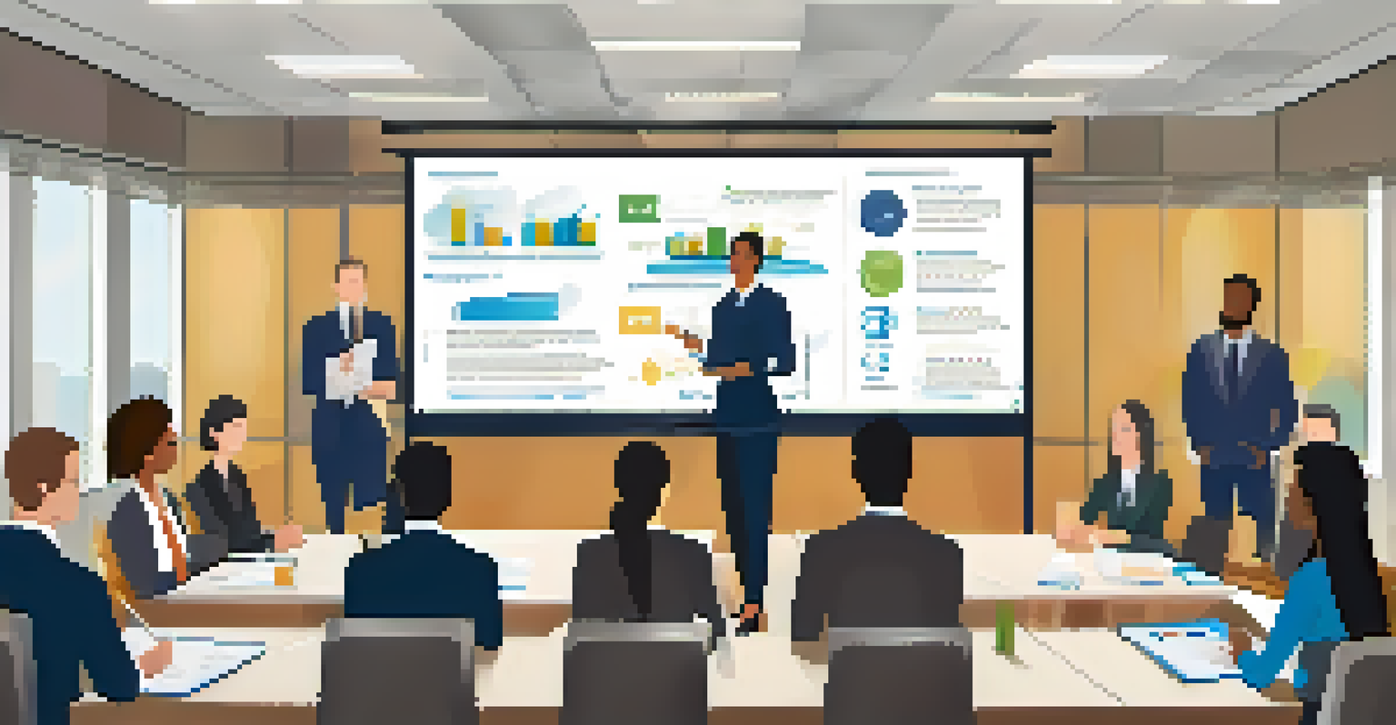 A diverse group of employees in a conference room attending a financial compliance training session.