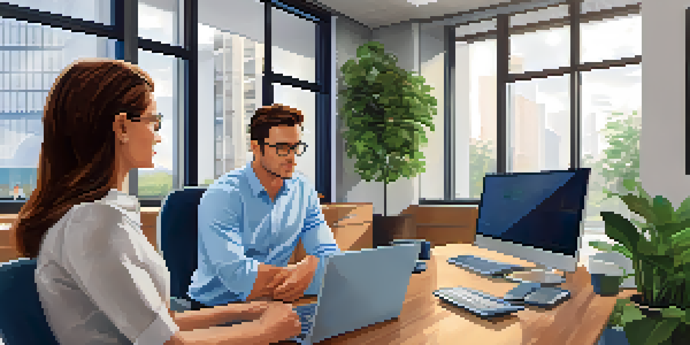 A financial advisor discussing investment strategies with a young investor in a bright office.