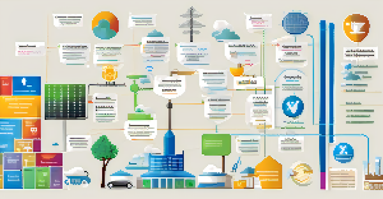 An infographic showing icons of renewable energy, social justice, and corporate governance connected together, on a minimalist background.