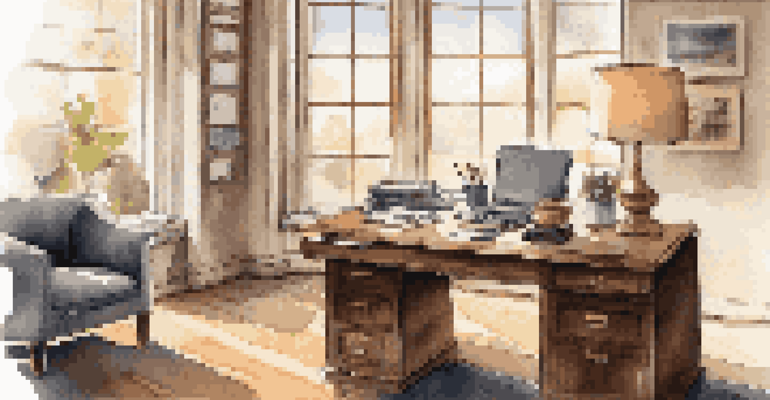 A modern office workspace with a laptop and coffee cup, illuminated by natural light.