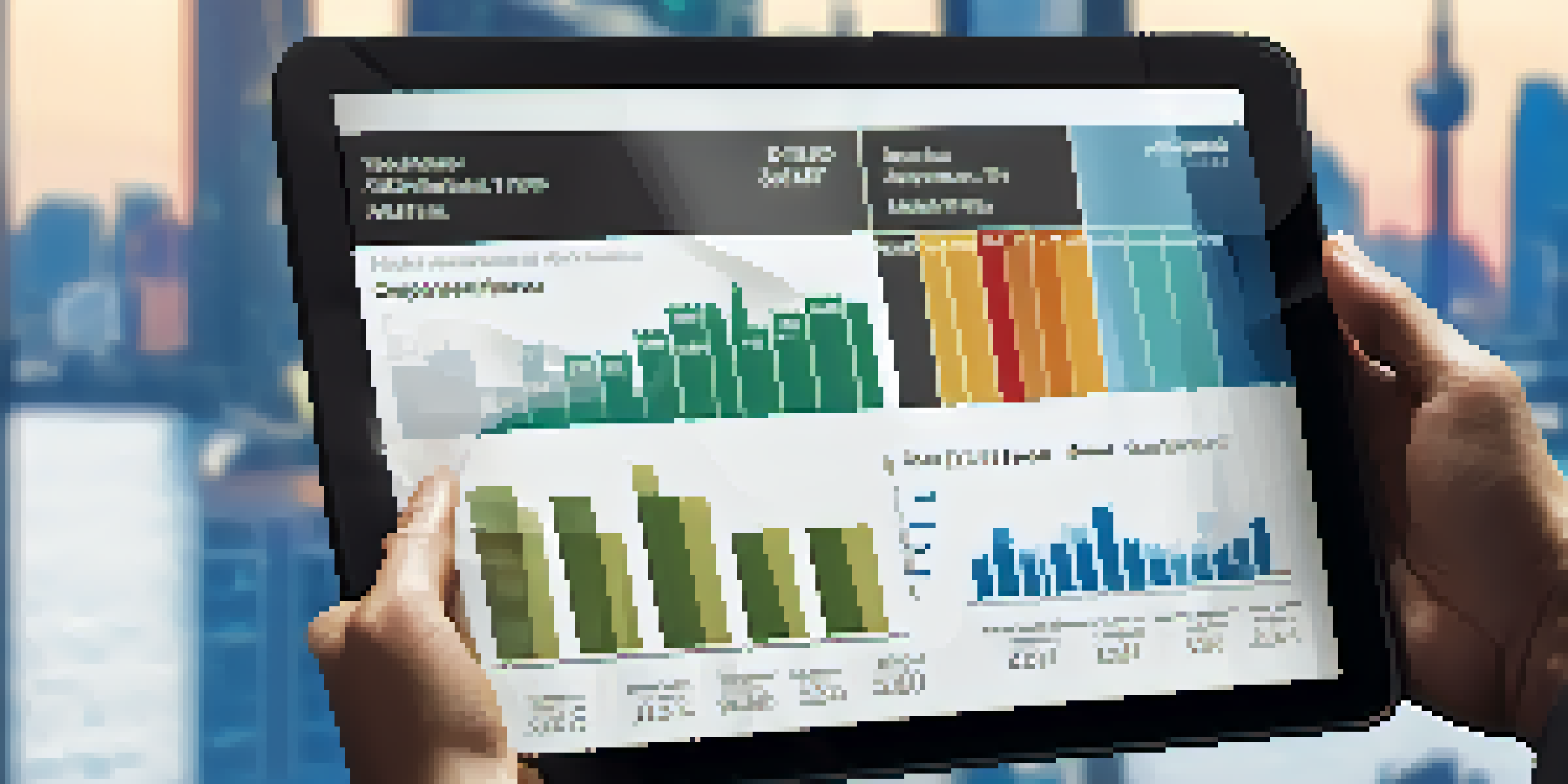 A financial advisor's hands pointing at a performance chart on a tablet in a modern office setting.