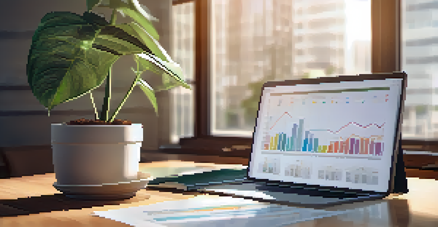 A close-up of an investment report on a desk with financial graphs and a plant, symbolizing transparency and ethical investing.