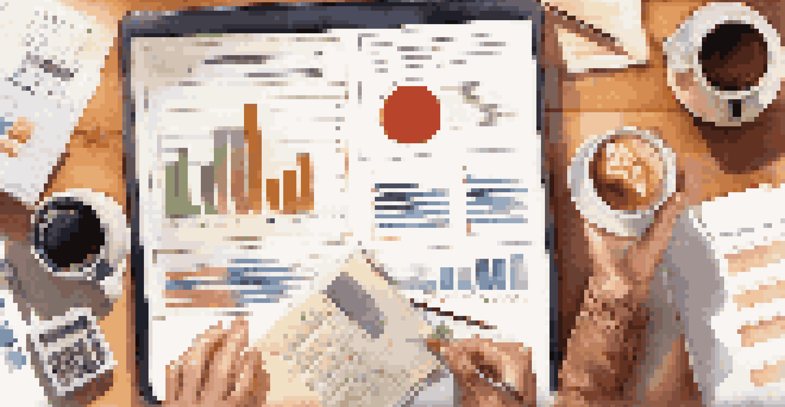 Close-up of hands holding a financial document surrounded by a laptop and coffee cup, symbolizing financial planning.