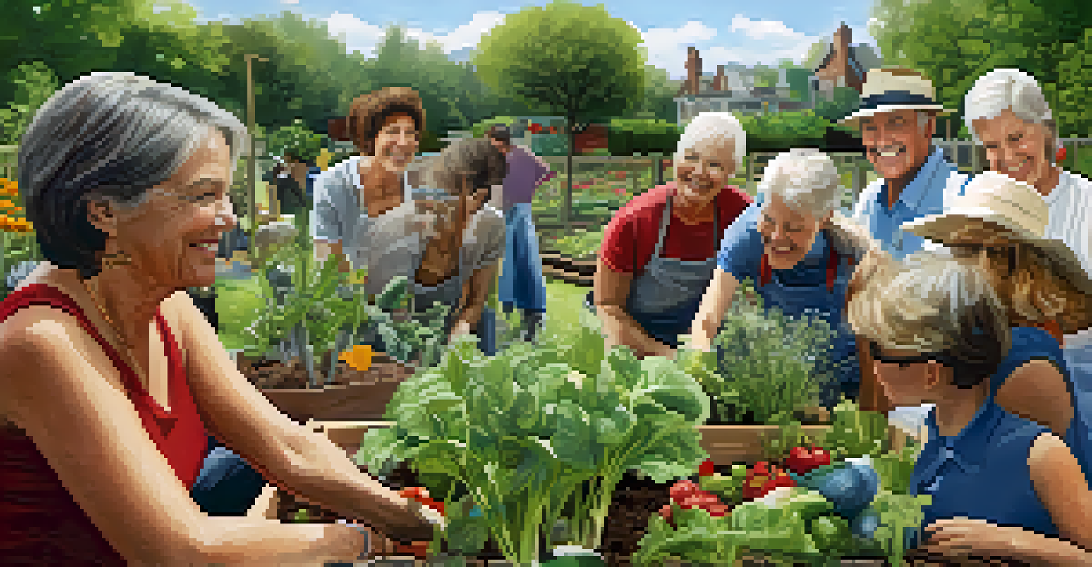 A diverse group of people planting in a community garden, showcasing teamwork and joy.