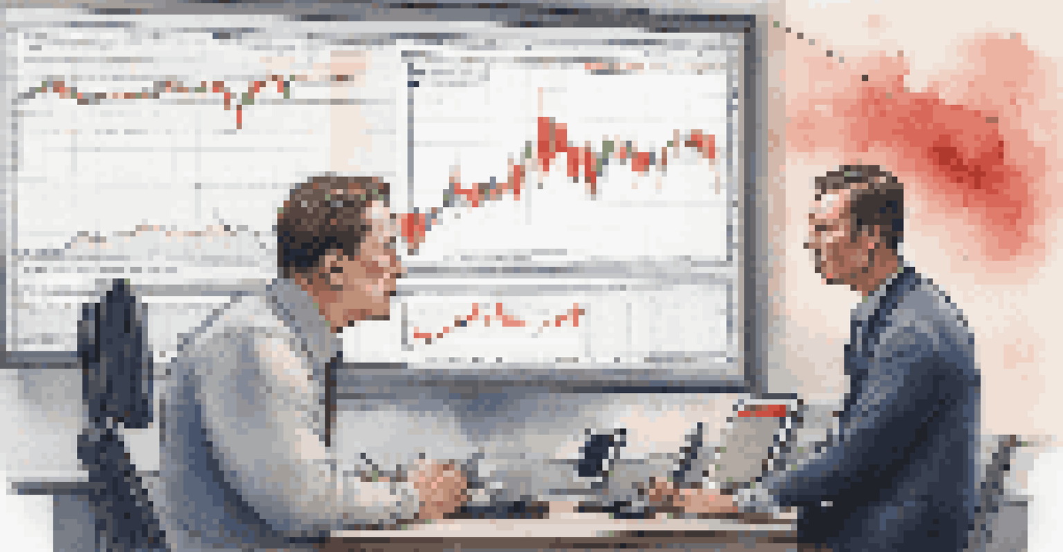 A split image depicting a trader in urgency executing a market order and another trader calmly placing a limit order, with a stock market graph in the background.