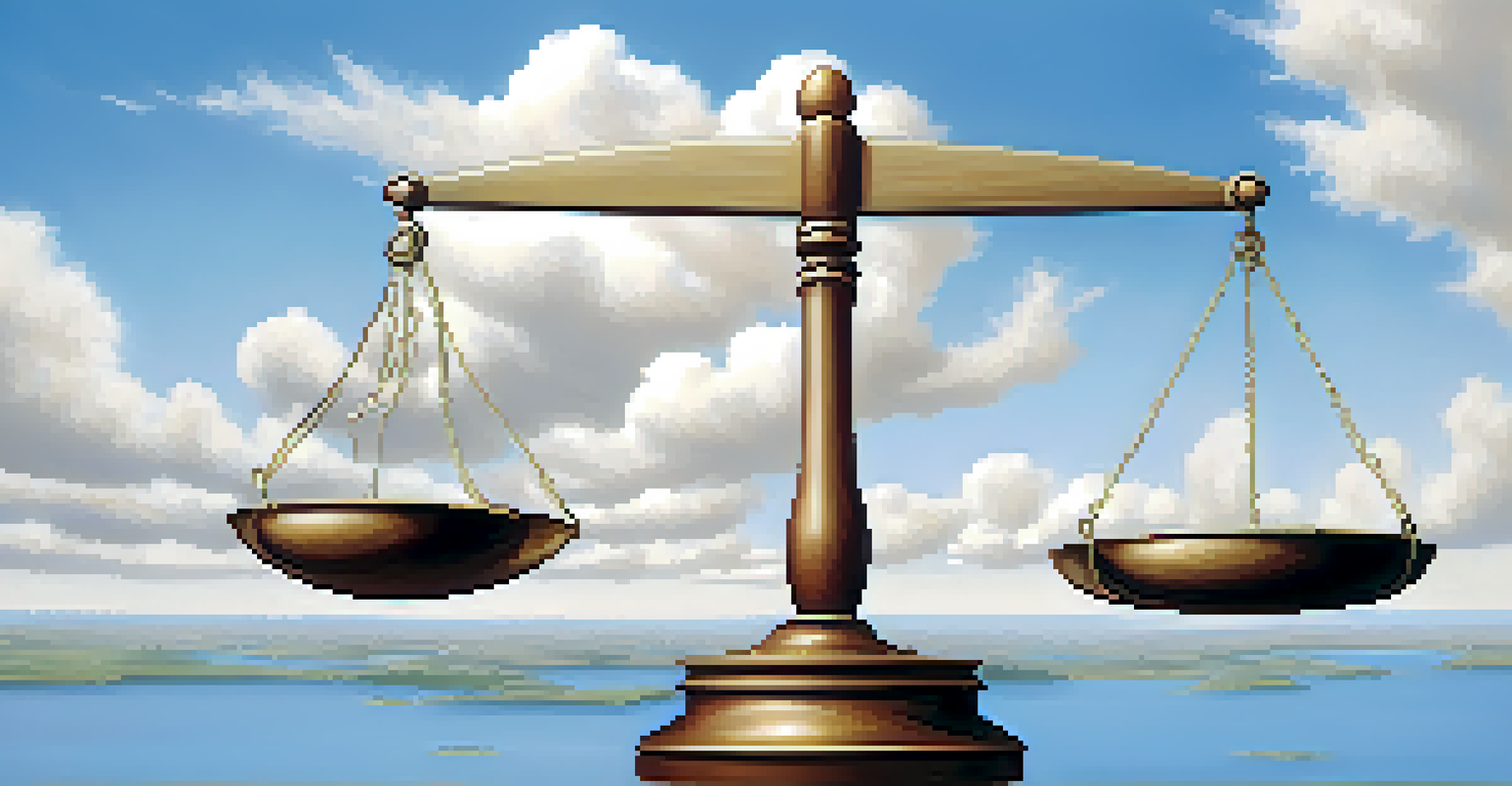 A balanced scale with asset classes on one side and a single investment on the other, set against a serene blue sky, symbolizing investment clarity.