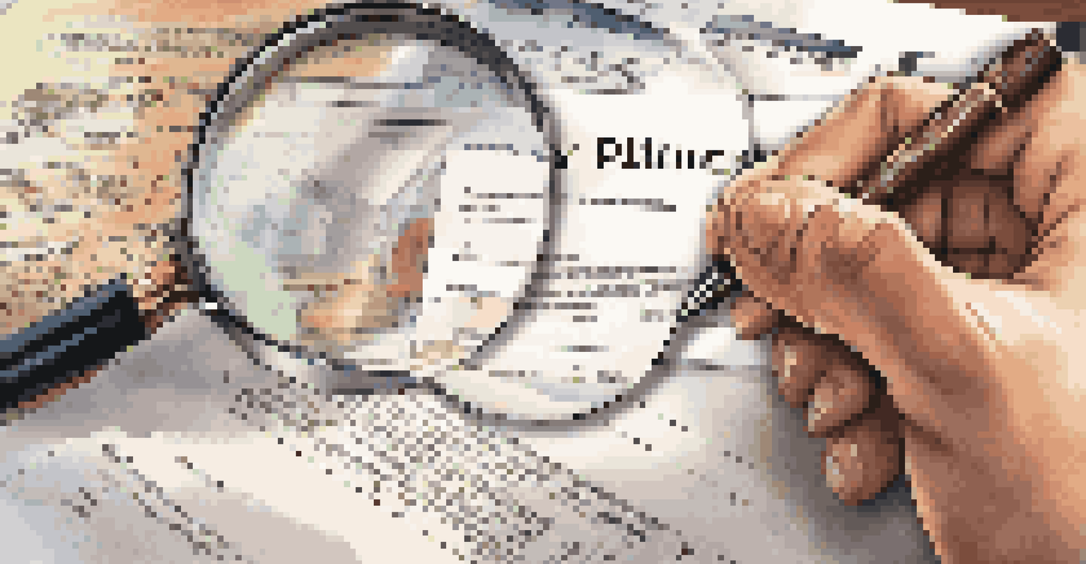 A hand holding a magnifying glass over a document about tax implications of retirement account rollover on a desk.