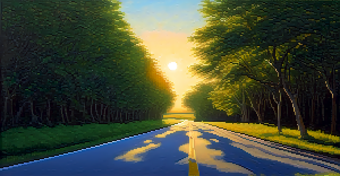 A winding road through a green landscape leading towards a sunset, symbolizing an investor's journey.